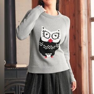 🦉 Rewind Owl Gray Acrylic Sweater, Fuzzy Crewneck Pullover size Small